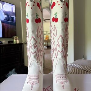 Pink Lily White Cowboy Boots